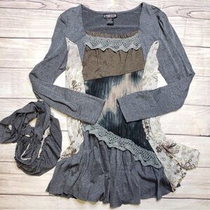 Steampunk Concert Festival Long Sleeve 80% Cotton Knit Dress Mix Media Tunic